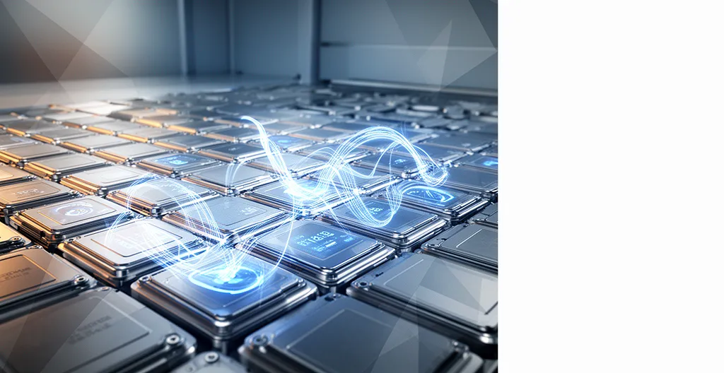 Vue macro artistique d'une batterie de véhicule électrique dans un environnement technologique moderne et épuré