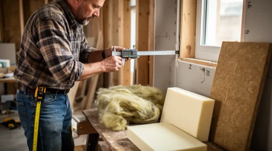 Professionnel mesurant l'épaisseur d'isolation sur un mur avec des outils de mesure