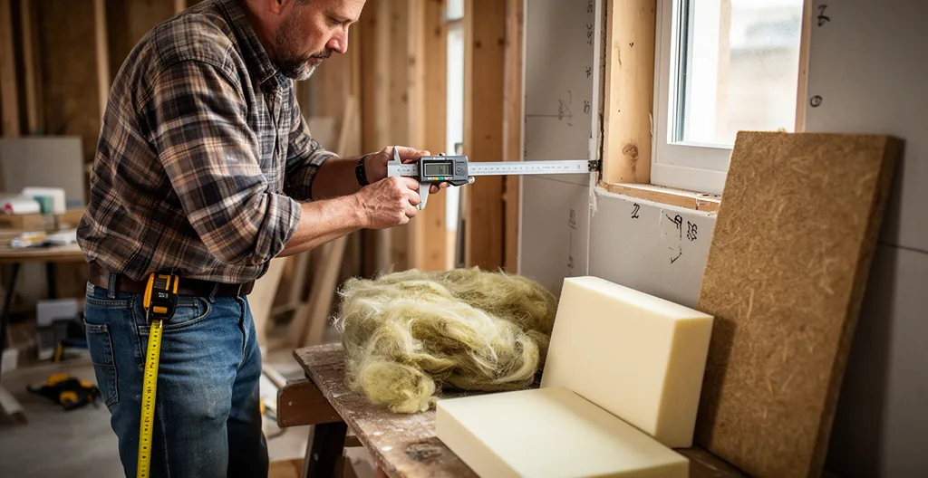 Professionnel mesurant l'épaisseur d'isolation sur un mur avec des outils de mesure