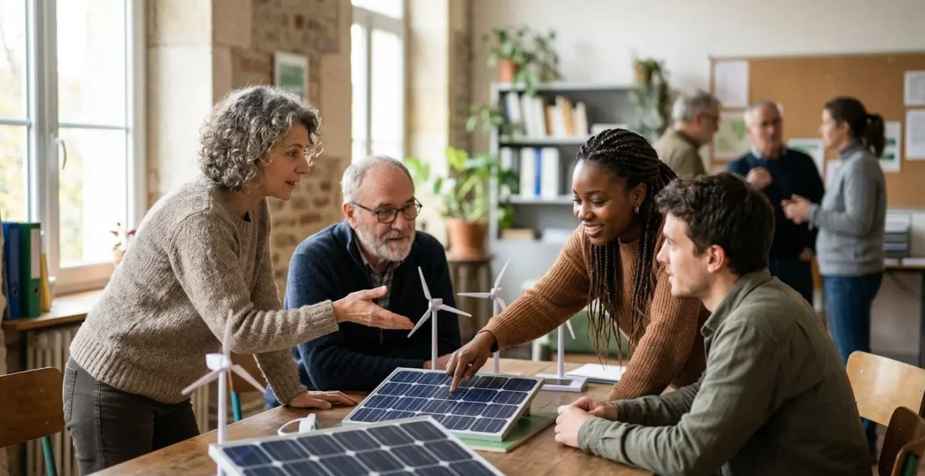 Assemblée générale d'une coopérative énergétique citoyenne avec participants divers