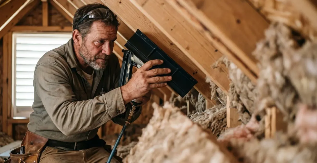 Installation de déflecteurs en bordure de toiture pour maintenir la ventilation des combles
