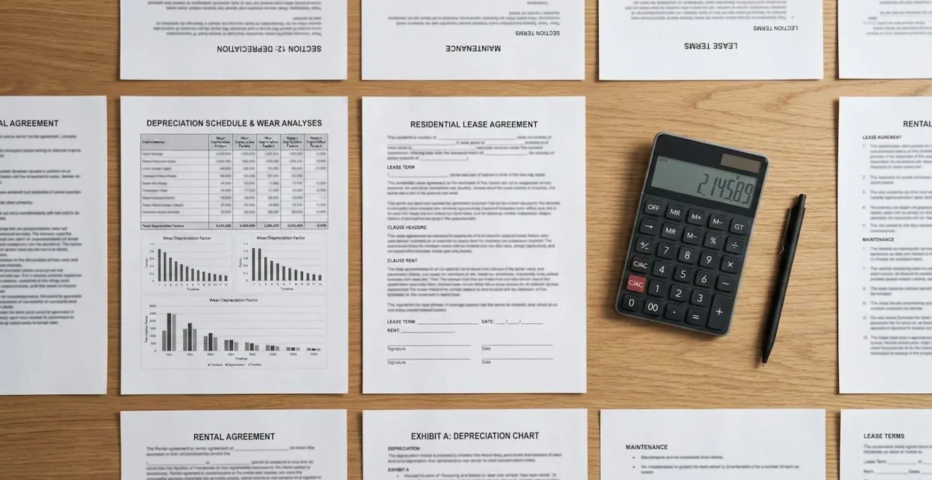 Document de grille de vétusté posé sur une table avec une calculatrice