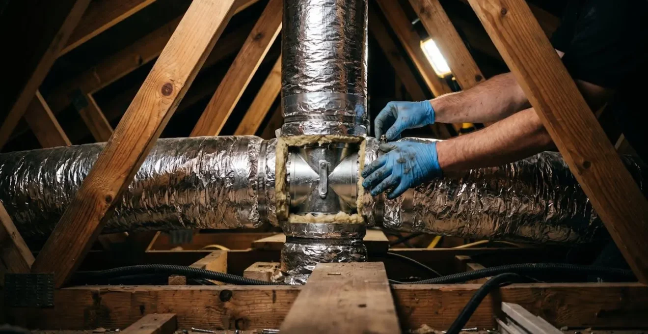 Gaines VMC double flux installées dans les combles d'une maison en rénovation