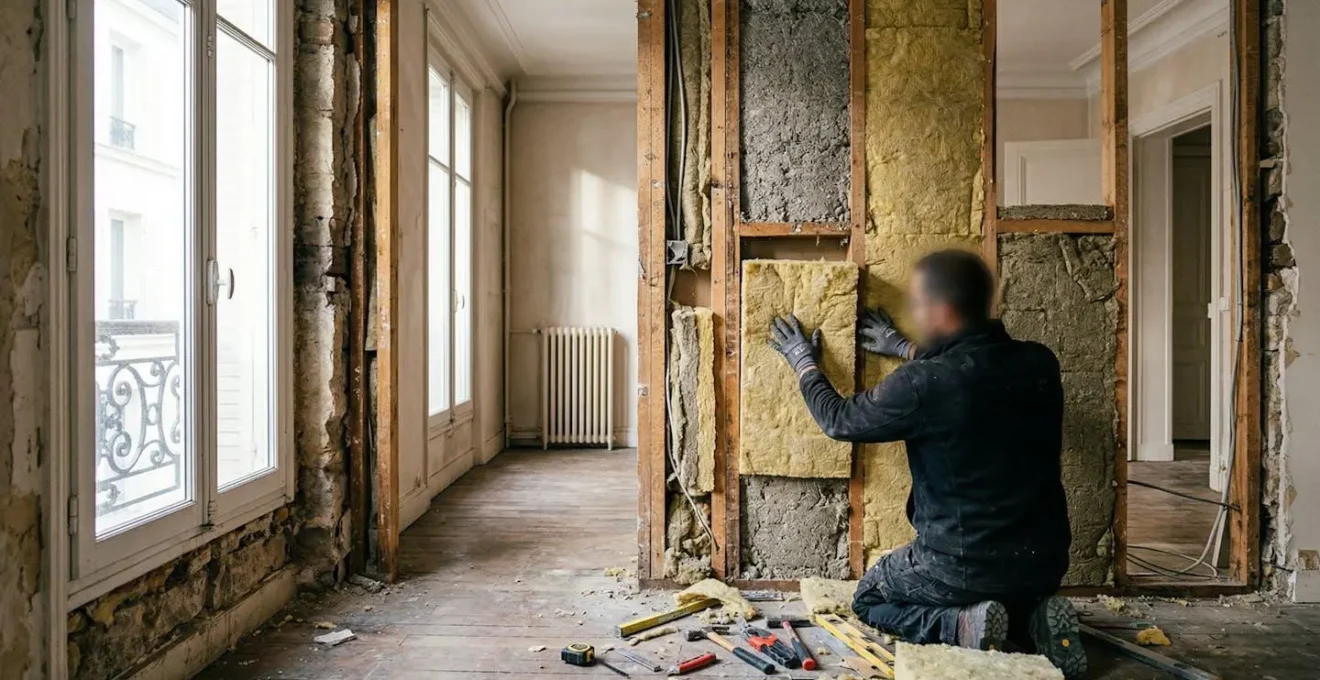 Vue en coupe d'un appartement montrant les différentes solutions d'isolation intérieure