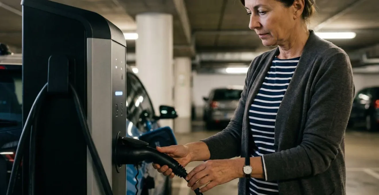 Résident programmant les heures de charge sur une borne de recharge en copropriété