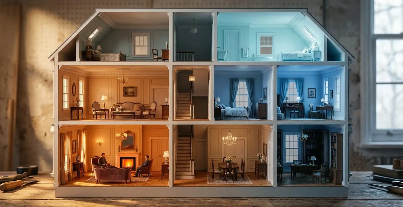 Vue en coupe d'une maison française montrant différentes zones de température par pièce
