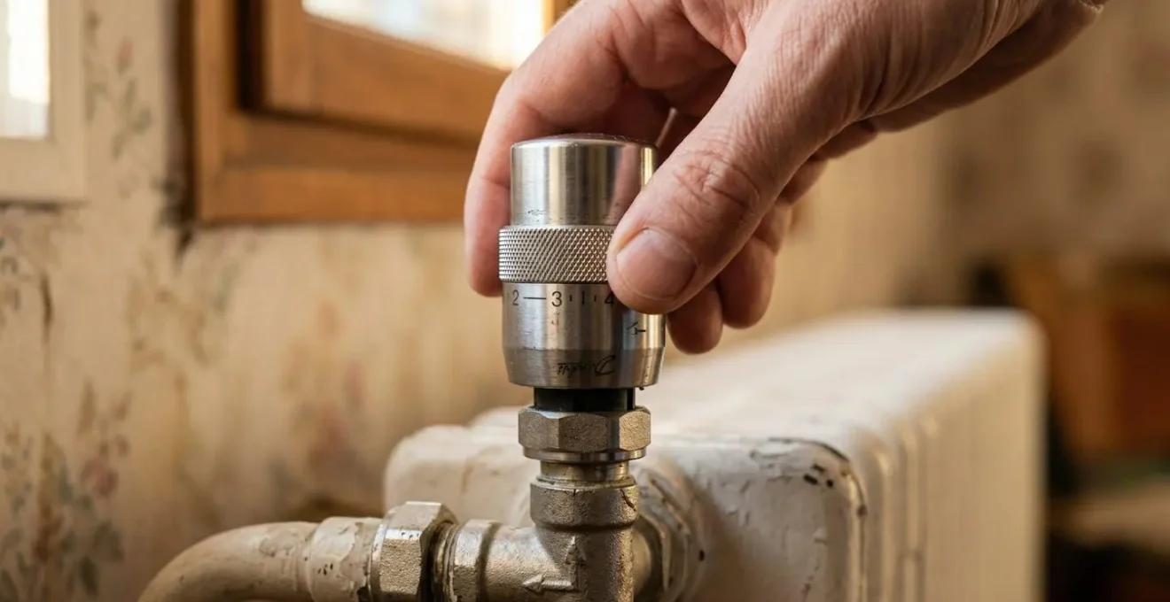Système de zoning avec vannes thermostatiques dans différentes pièces d'une maison